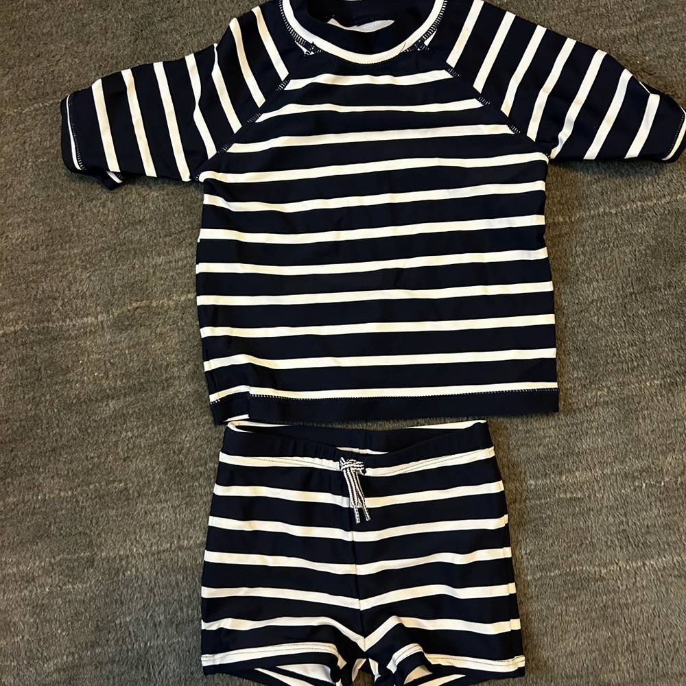 Janie & Jack Navy and White Striped Swim Set